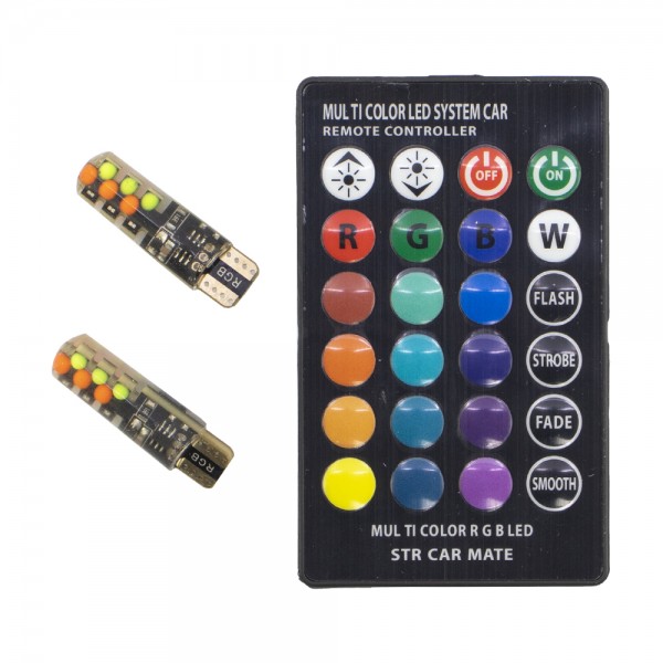 Λάμπα Led T10 RGB με Ασύρματο Χειριστήριο Σετ 2 Τεμαχίων Roc