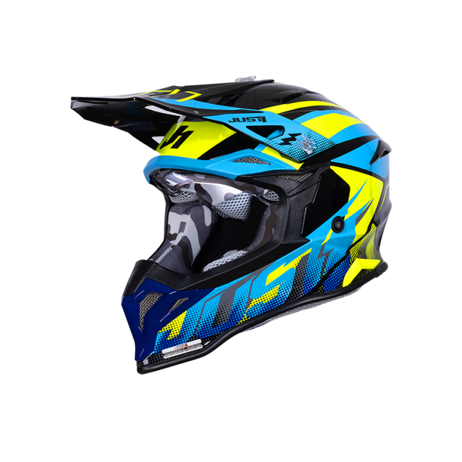 ΚΡΑΝΟΣ JUST1 OFF J-39 REVO BLUE/FLUO YELLOW/BLACK GLOSS ΜΕΓΕΘΟΣ LARGE