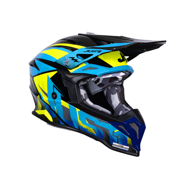 ΚΡΑΝΟΣ JUST1 OFF J-39 REVO BLUE/FLUO YELLOW/BLACK GLOSS ΜΕΓΕΘΟΣ LARGE
